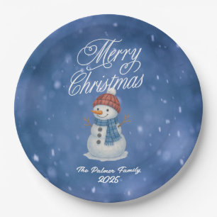 Whimsical Snowman Merry Christmas Paper Plates