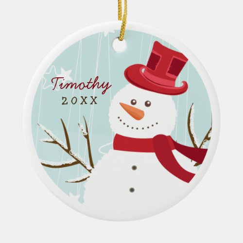 Whimsical Snowman Personalized Photo Ornament