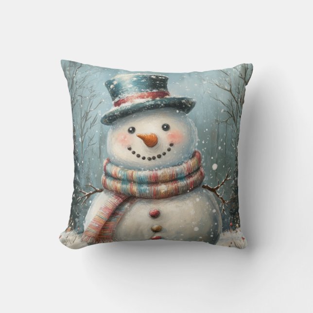 Whimsical Snowman Throw Pillow (Front)