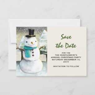 Whimsical Snowman Winter Scene Christmas Drawing Save The Date