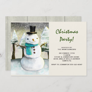 Whimsical Snowman Winter Scene Christmas Party Invitation