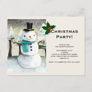 Whimsical Snowman Winter Scene Christmas Party Invitation Postcard