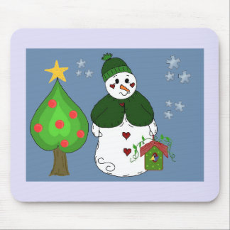 Whimsical Snowman With Birdhouse Mouse Pad