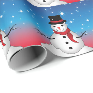 Whimsical Snowman with Black Hat and Red Scarf Wrapping Paper