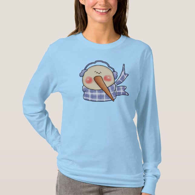 Whimsical Snowman With Blue Checked Scarf Shirt (Front)