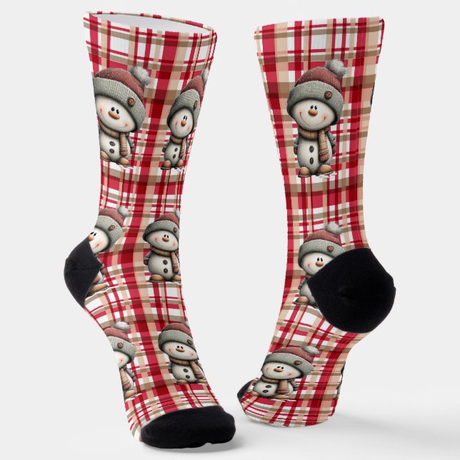 Whimsical Snowmen Christmas Socks (Angled)