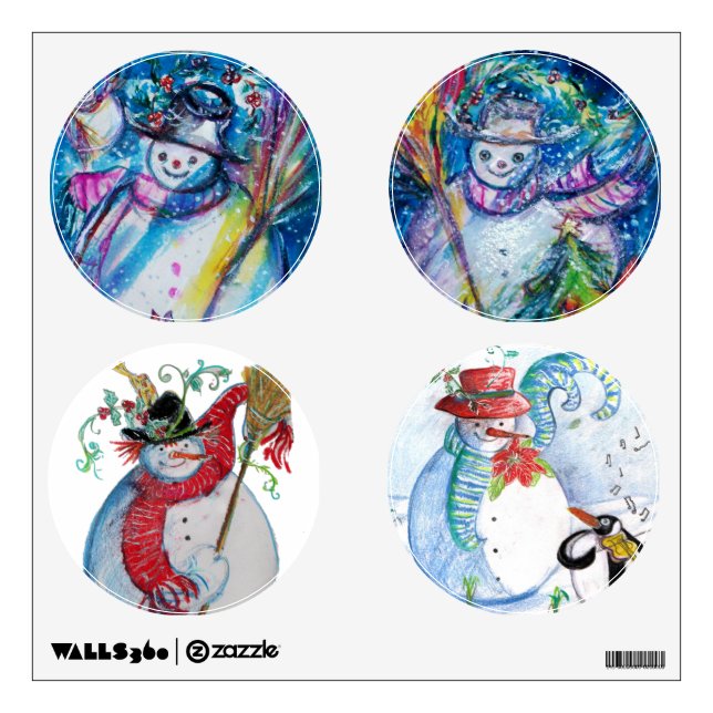 WHIMSICAL SNOWMEN CIRCLE CHRISTMAS COLLECTION WALL STICKER (Front)