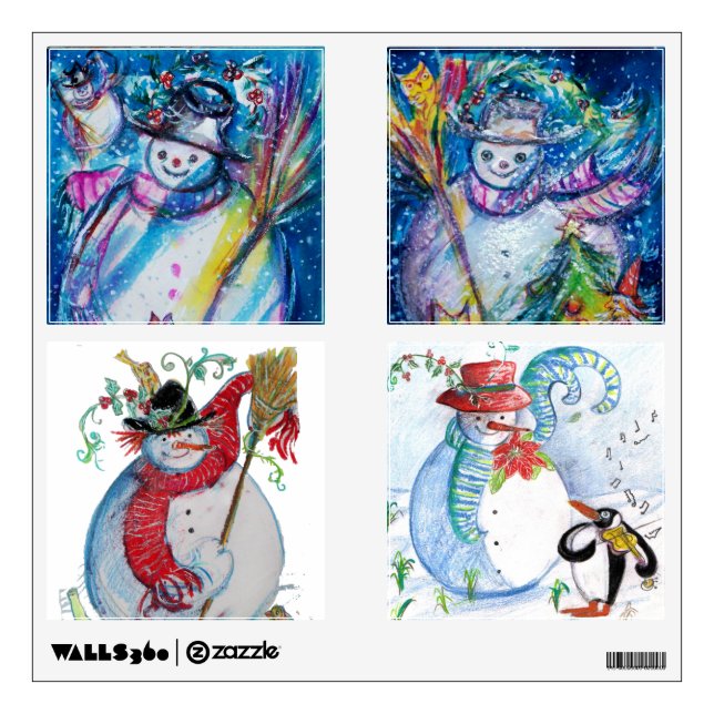 WHIMSICAL SNOWMEN  SQUARE CHRISTMAS COLLECTION WALL DECAL (Front)