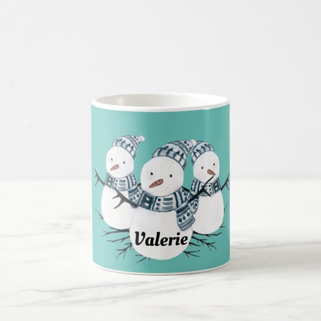 Whimsical Snowmen Trio Personalized Coffee Mug (Center)