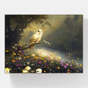 Whimsical Snowy White Owl Wildflowers Art Paperweight