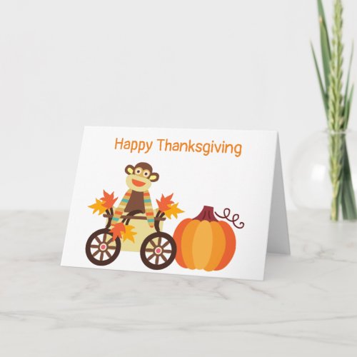 Whimsical Sock Monkey Thanksgiving Customizable Card