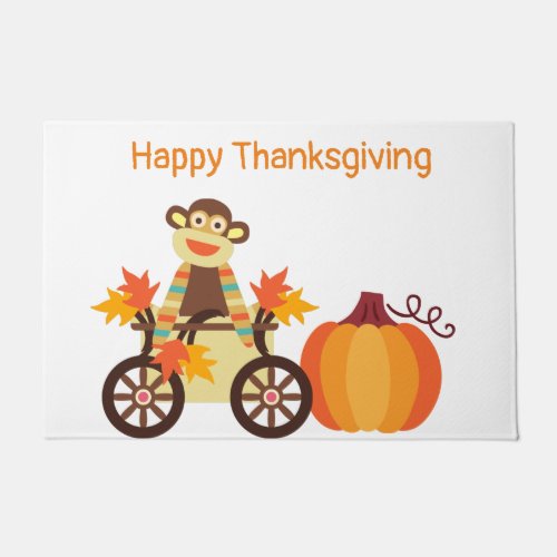 Whimsical Sock Monkey Thanksgiving Doormat