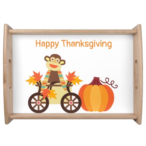 Whimsical Sock Monkey Thanksgiving Serving Tray