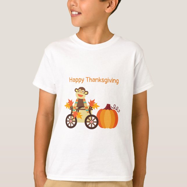 Whimsical Sock Monkey Thanksgiving  T-Shirt (Front)