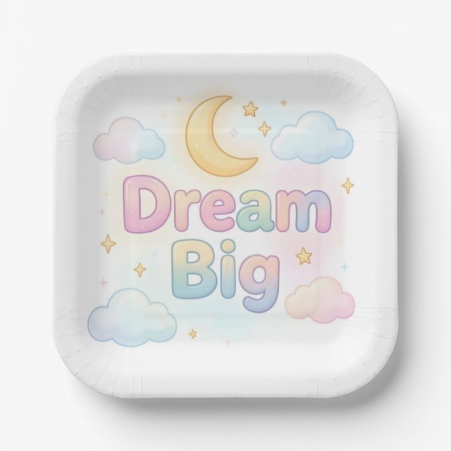 Whimsical soft pastel quote on white paper plates (Front)