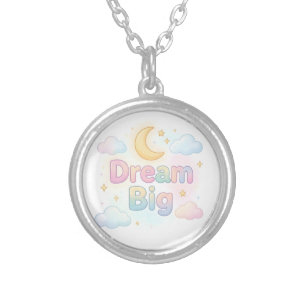Whimsical soft pastel quote on white silver plated necklace
