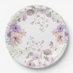 Whimsical Soft Wildflowers Cottage Garden Wedding  Paper Plates