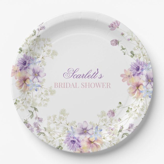 Whimsical Soft Wildflowers Cottage Garden Wedding  Paper Plates (Front)