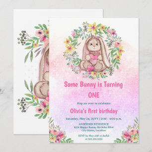 Whimsical Some Bunny Floral Birthday Party Invitation