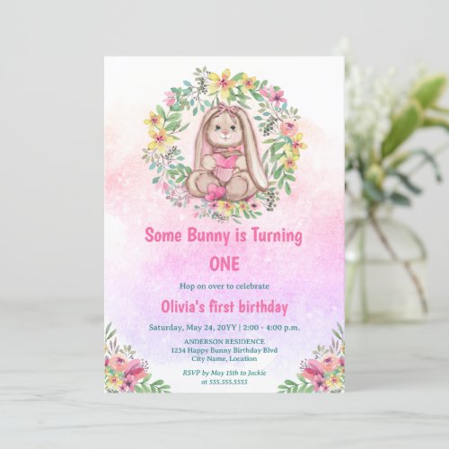 Whimsical Some Bunny Floral Birthday Party Invitation