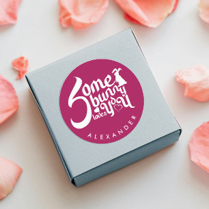 Whimsical Somebunny Love  Red White Bunny Typo  Classic Round Sticker