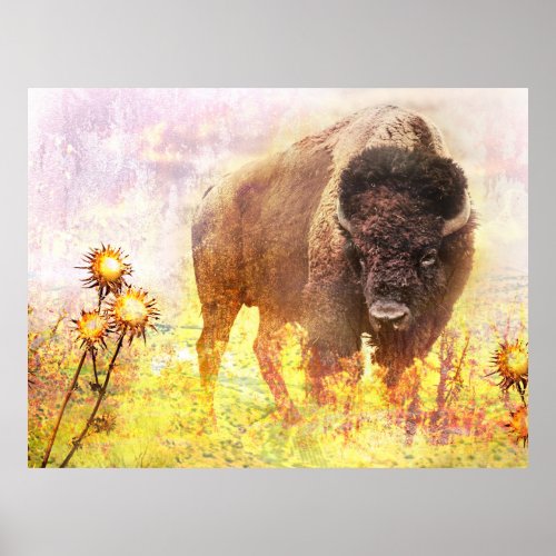 Whimsical Southwest Dandelion Buffalo Poster