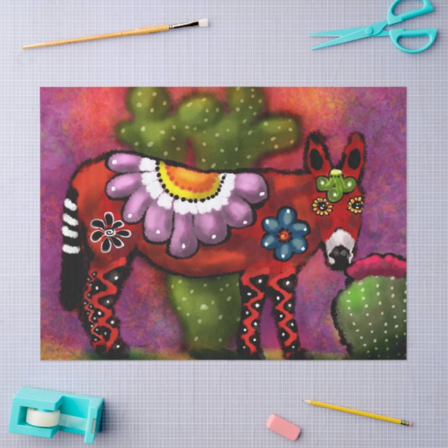 Whimsical Southwest Floral Donkey Decoupage Tissue Paper (Craft)