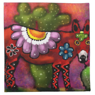 Whimsical Southwest Floral Talavera-Style Donkey Cloth Napkin