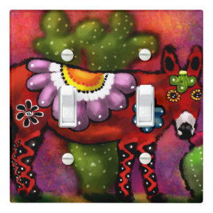 Whimsical Southwest Floral Talavera-Style Donkey Light Switch Cover