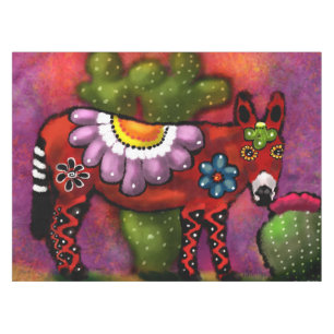 Whimsical Southwest Floral Talavera-Style Donkey Tablecloth