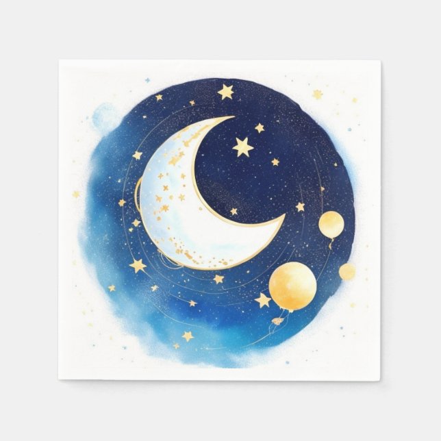 Whimsical Space and Moon Boy Baby Shower Napkins (Front)