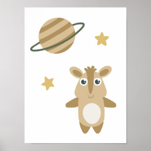 Whimsical Space Animal Planet Stars Kids Poster