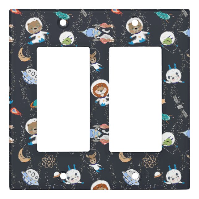 Whimsical Space Animals Double Light Switch Cover (Front)