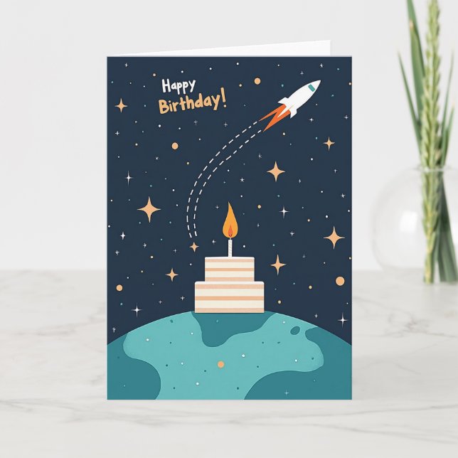 Whimsical Space Birthday Card (Front)