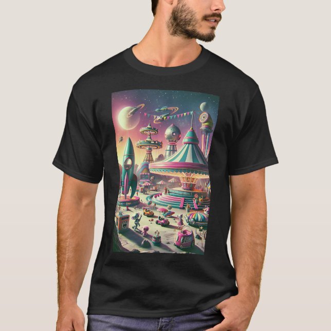 Whimsical Space Carnival in Bright Bold Colors T-Shirt (Front)
