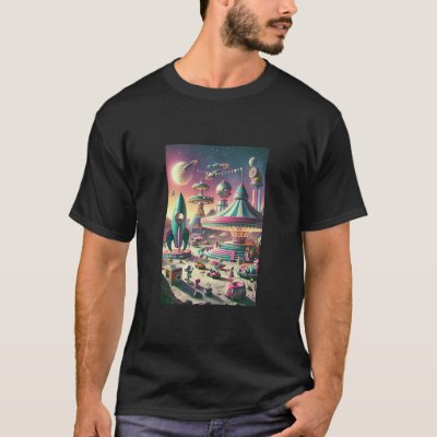 Whimsical Space Carnival in Bright Bold Colors T-Shirt
