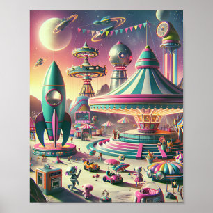 Whimsical Space Carnival - Retro-Futuristic 1950s  Poster