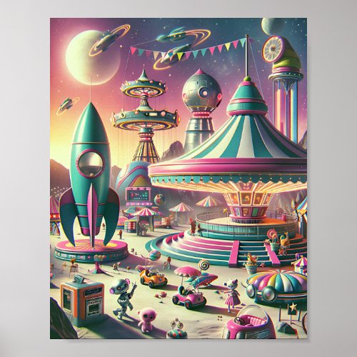 Whimsical Space Carnival _ Retro_Futuristic 1950s  Poster