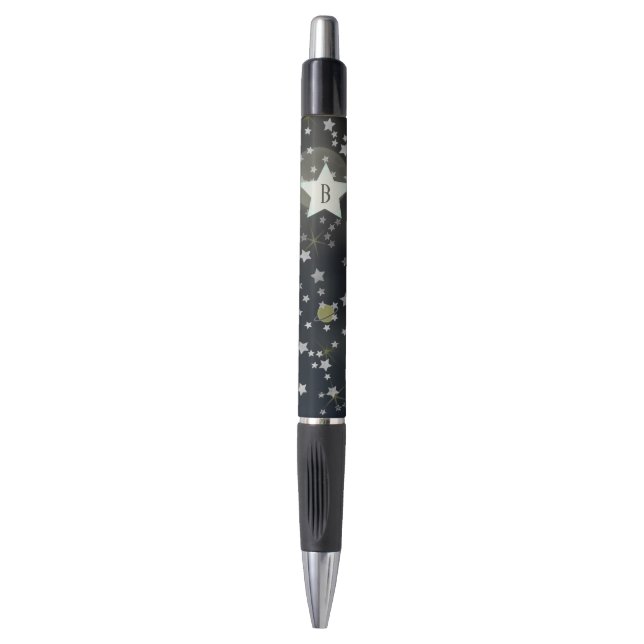 Whimsical Space Galaxy Stars Monogram Pen (Front Vertical)