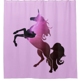 Whimsical Space Nebula Unicorn Silhouette & Purple Shower Curtain