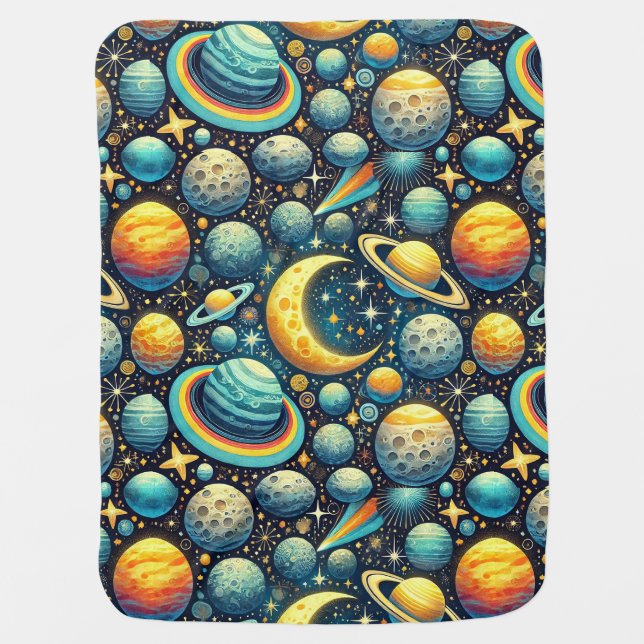 🚀 Whimsical Space Scene Cute Galaxy Cosmic✨  Baby Blanket (Front)