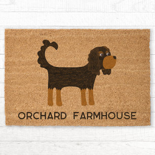 Whimsical Spaniel Dog Personalized Name Fiber Doormat
