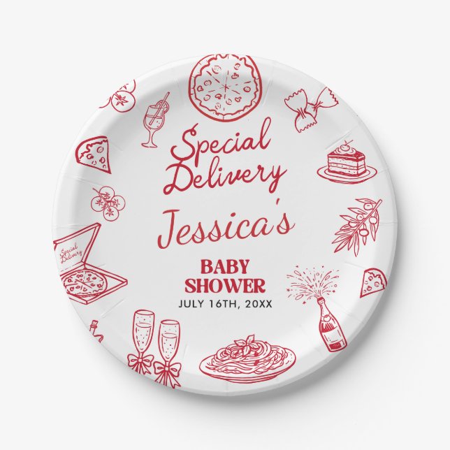 Whimsical Special Delivery Baby Shower Paper Plates (Front)