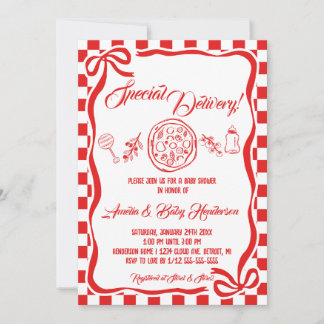 Whimsical Special Delivery Italian Pizza Baby Show Invitation