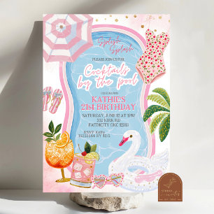 Whimsical Splish Splash Adult Birthday Pool Party Invitation
