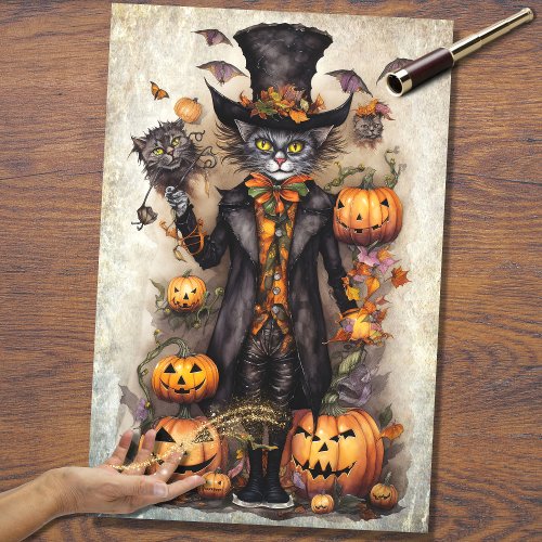 Whimsical Spooky Cat 1 Halloween Decoupage Paper