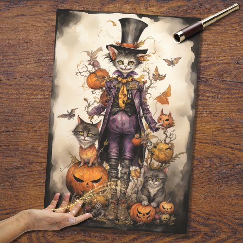 Whimsical Spooky Cat 4 Halloween Decoupage Paper