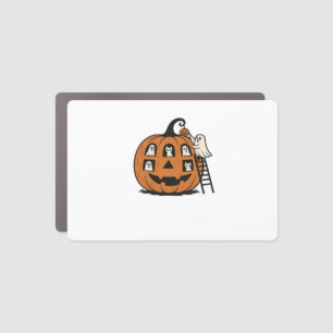 Whimsical Spooky Pumpkin with Ghosts, Cats & Hallo Car Magnet