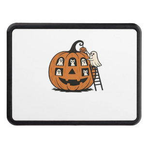 Whimsical Spooky Pumpkin with Ghosts, Cats & Hallo Hitch Cover