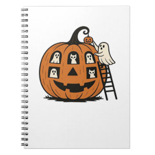 Whimsical Spooky Pumpkin with Ghosts, Cats & Hallo Notebook